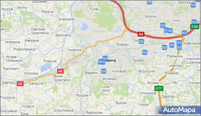 mapa Skawina, Skawina na mapie Targeo