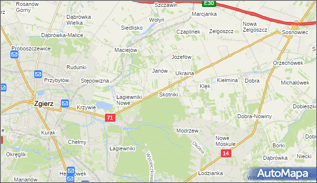 mapa Skotniki gmina Zgierz, Skotniki gmina Zgierz na mapie Targeo