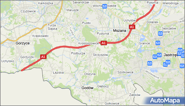mapa Skrzyszów gmina Godów, Skrzyszów gmina Godów na mapie Targeo