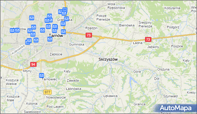 mapa Skrzyszów powiat tarnowski, Skrzyszów powiat tarnowski na mapie Targeo