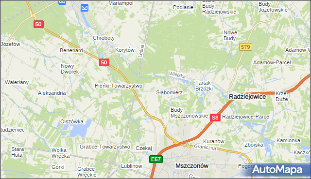 mapa Słabomierz gmina Radziejowice, Słabomierz gmina Radziejowice na mapie Targeo