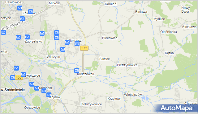 mapa Śliwice gmina Długołęka, Śliwice gmina Długołęka na mapie Targeo