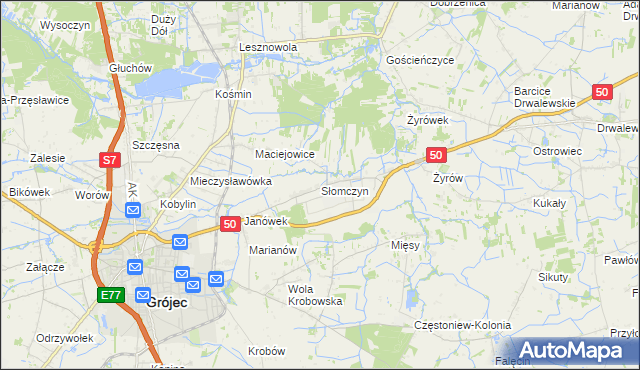mapa Słomczyn gmina Grójec, Słomczyn gmina Grójec na mapie Targeo
