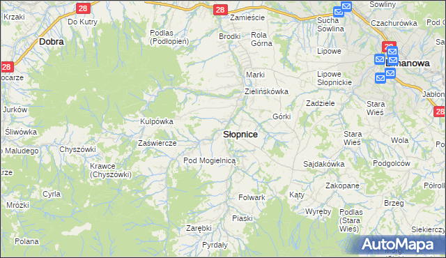 mapa Słopnice, Słopnice na mapie Targeo