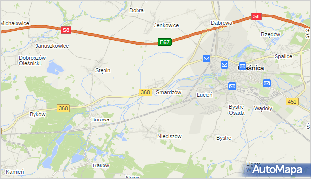 mapa Smardzów gmina Oleśnica, Smardzów gmina Oleśnica na mapie Targeo