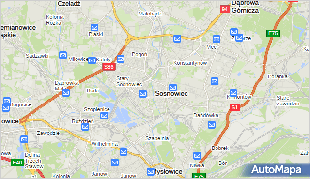 mapa Sosnowca, Sosnowiec na mapie Targeo