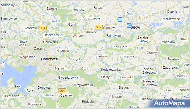 mapa Stadniki gmina Dobczyce, Stadniki gmina Dobczyce na mapie Targeo