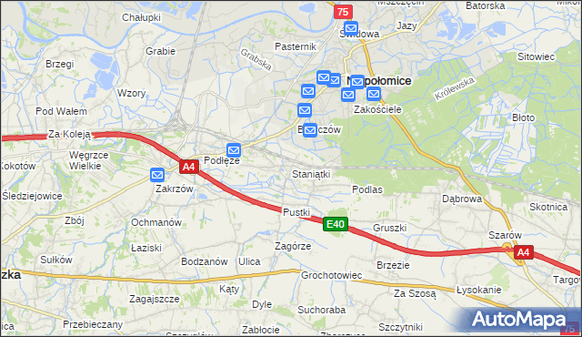 mapa Staniątki, Staniątki na mapie Targeo