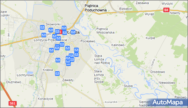 mapa Stara Łomża nad Rzeką, Stara Łomża nad Rzeką na mapie Targeo