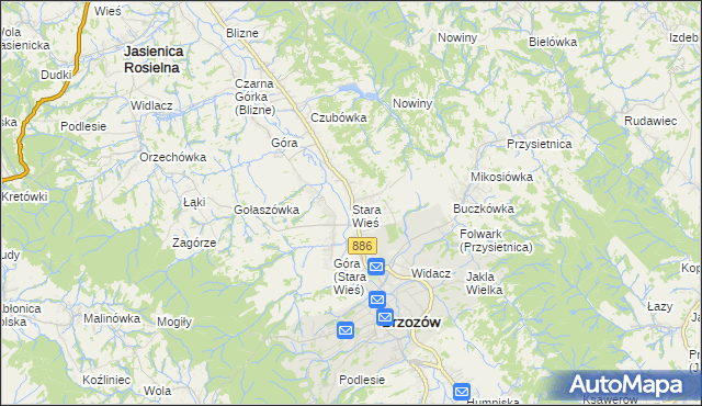 mapa Stara Wieś gmina Brzozów, Stara Wieś gmina Brzozów na mapie Targeo