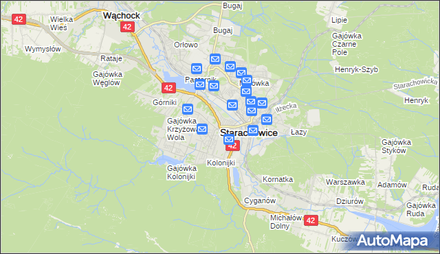 mapa Starachowic, Starachowice na mapie Targeo