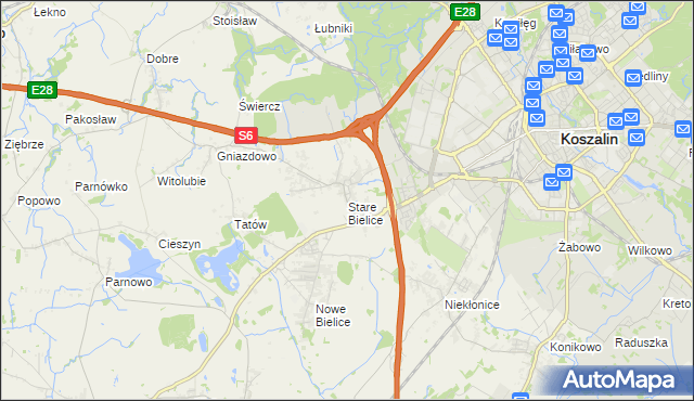 mapa Stare Bielice gmina Biesiekierz, Stare Bielice gmina Biesiekierz na mapie Targeo