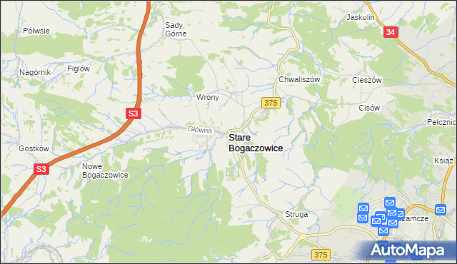 mapa Stare Bogaczowice, Stare Bogaczowice na mapie Targeo