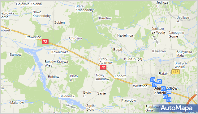 mapa Stary Adamów gmina Aleksandrów Łódzki, Stary Adamów gmina Aleksandrów Łódzki na mapie Targeo
