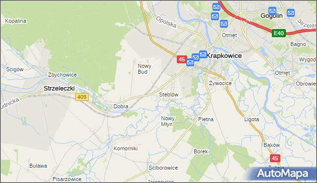 mapa Steblów gmina Krapkowice, Steblów gmina Krapkowice na mapie Targeo