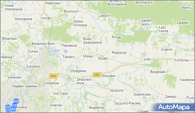 mapa Strojec gmina Kampinos, Strojec gmina Kampinos na mapie Targeo