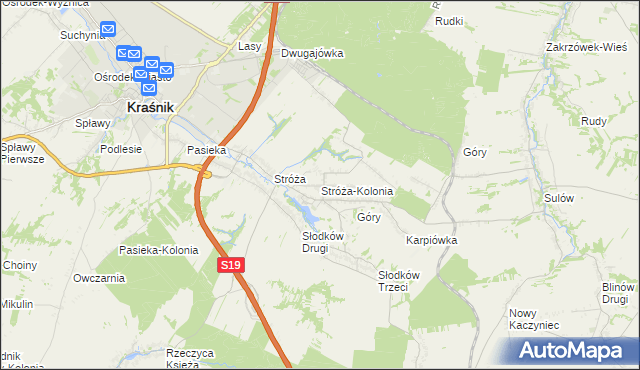 mapa Stróża-Kolonia, Stróża-Kolonia na mapie Targeo