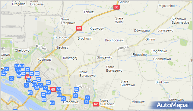 mapa Stróżewko gmina Radzanowo, Stróżewko gmina Radzanowo na mapie Targeo