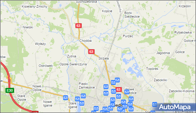 mapa Strzała gmina Siedlce, Strzała gmina Siedlce na mapie Targeo