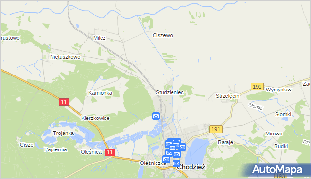 mapa Studzieniec gmina Chodzież, Studzieniec gmina Chodzież na mapie Targeo