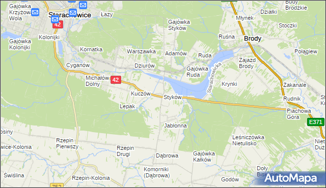 mapa Styków gmina Brody, Styków gmina Brody na mapie Targeo