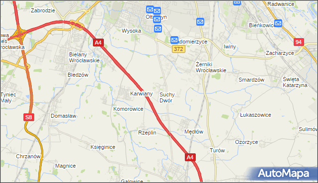 mapa Suchy Dwór gmina Żórawina, Suchy Dwór gmina Żórawina na mapie Targeo