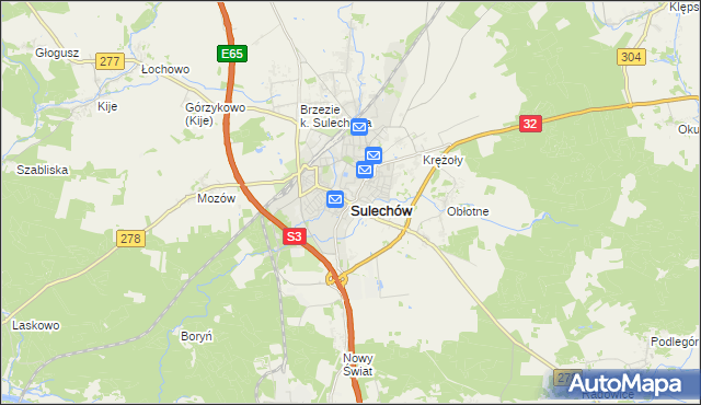 mapa Sulechów powiat zielonogórski, Sulechów powiat zielonogórski na mapie Targeo