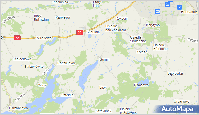 mapa Sumin gmina Starogard Gdański, Sumin gmina Starogard Gdański na mapie Targeo