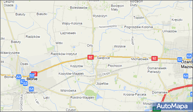 mapa Święcice gmina Ożarów Mazowiecki, Święcice gmina Ożarów Mazowiecki na mapie Targeo