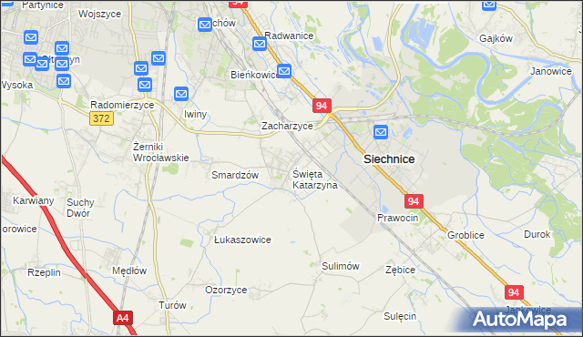 mapa Święta Katarzyna gmina Siechnice, Święta Katarzyna gmina Siechnice na mapie Targeo