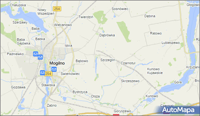 mapa Szczeglin gmina Mogilno, Szczeglin gmina Mogilno na mapie Targeo