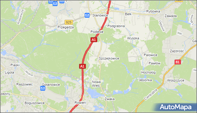 mapa Szczejkowice, Szczejkowice na mapie Targeo