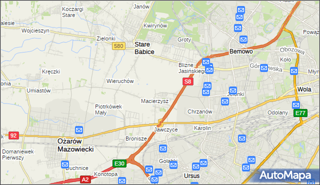 mapa Szeligi gmina Ożarów Mazowiecki, Szeligi gmina Ożarów Mazowiecki na mapie Targeo