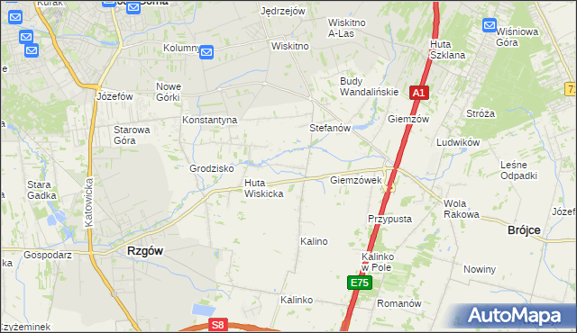 mapa Tadzin gmina Rzgów, Tadzin gmina Rzgów na mapie Targeo
