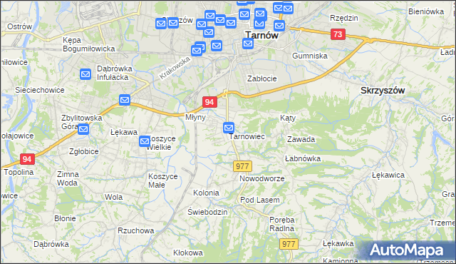 mapa Tarnowiec gmina Tarnów, Tarnowiec gmina Tarnów na mapie Targeo