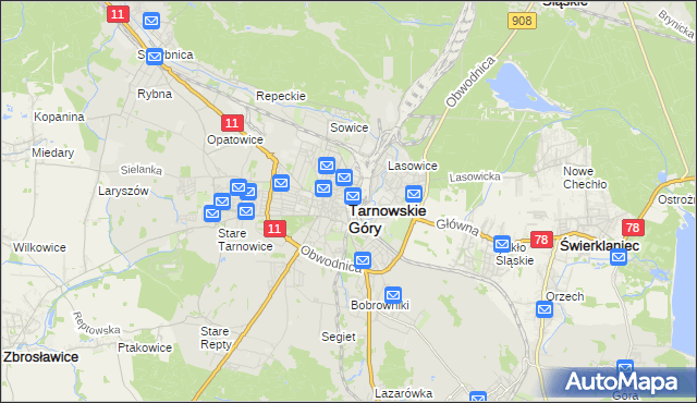 mapa Tarnowskie Góry, Tarnowskie Góry na mapie Targeo