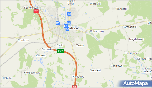 mapa Tatary gmina Nidzica, Tatary gmina Nidzica na mapie Targeo