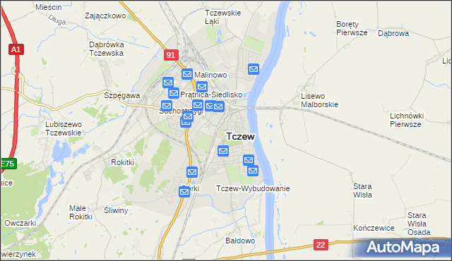 mapa Tczew, Tczew na mapie Targeo
