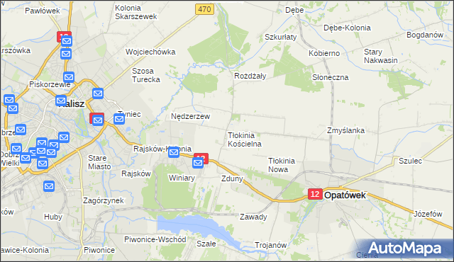 mapa Tłokinia Kościelna, Tłokinia Kościelna na mapie Targeo