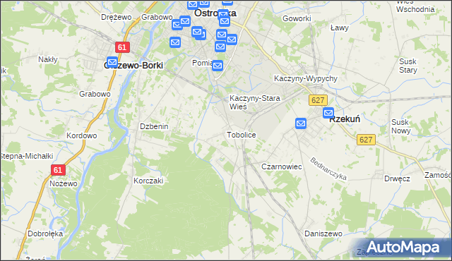 mapa Tobolice gmina Rzekuń, Tobolice gmina Rzekuń na mapie Targeo