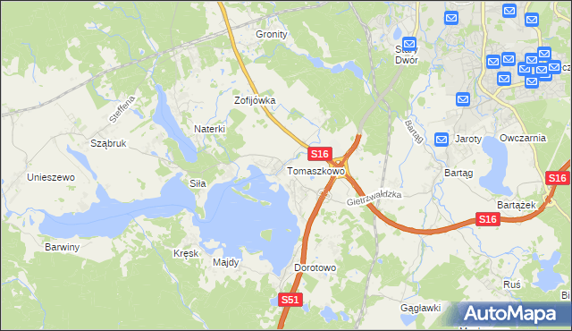 mapa Tomaszkowo, Tomaszkowo na mapie Targeo