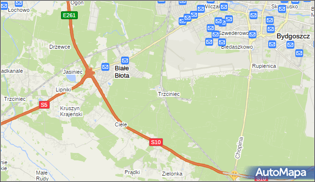 mapa Trzciniec gmina Białe Błota, Trzciniec gmina Białe Błota na mapie Targeo