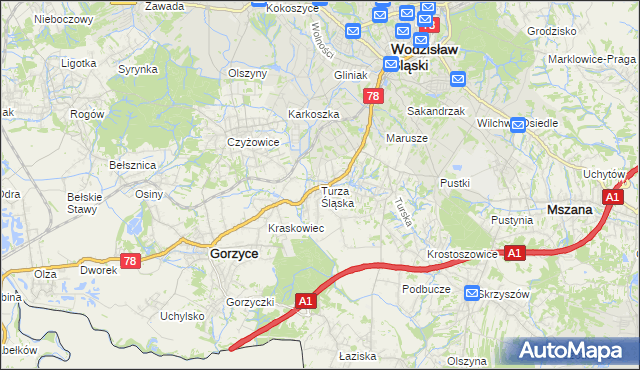 mapa Turza Śląska, Turza Śląska na mapie Targeo