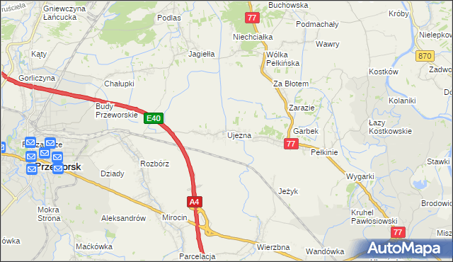 mapa Ujezna, Ujezna na mapie Targeo