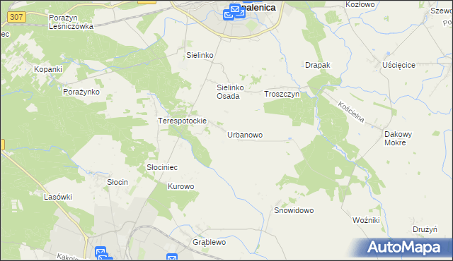 mapa Urbanowo gmina Opalenica, Urbanowo gmina Opalenica na mapie Targeo