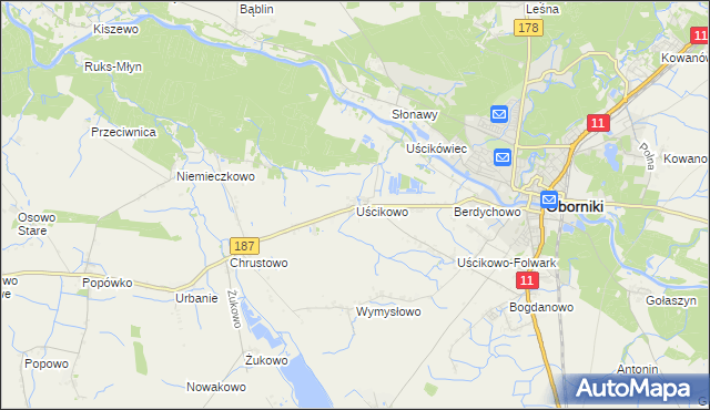 mapa Uścikowo gmina Oborniki, Uścikowo gmina Oborniki na mapie Targeo