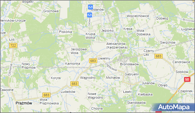 mapa Uwieliny, Uwieliny na mapie Targeo