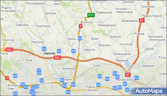 mapa Węgrzce gmina Zielonki, Węgrzce gmina Zielonki na mapie Targeo
