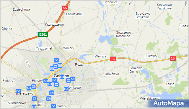 mapa Wełnica gmina Gniezno, Wełnica gmina Gniezno na mapie Targeo