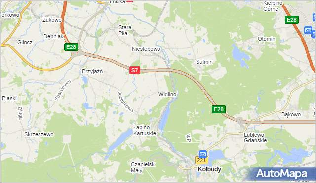 mapa Widlino gmina Żukowo, Widlino gmina Żukowo na mapie Targeo